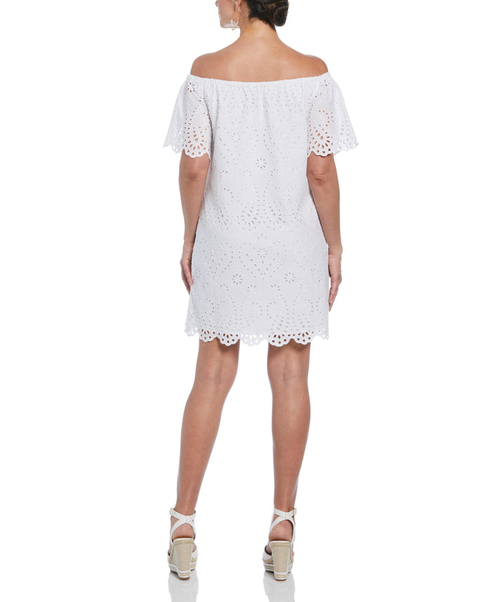 Cubavera Off-Shoulder Embroidered Eyelet Dress Brilliant White