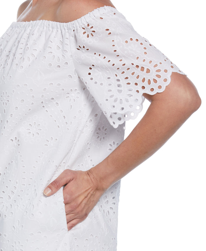 Cubavera Off-Shoulder Embroidered Eyelet Dress Brilliant White