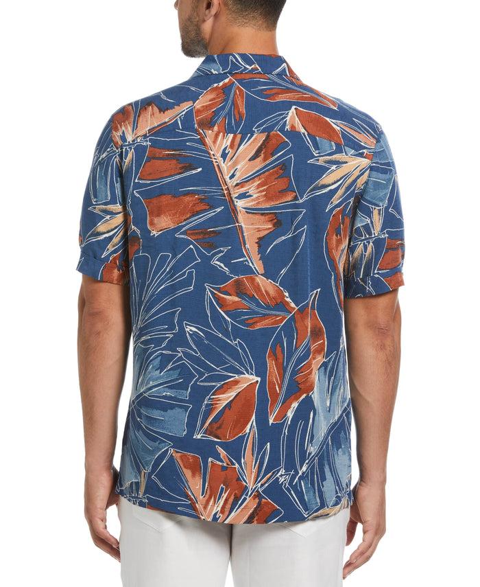 Cubavera Oversized Tropical Sketch Print Shirt Ensign Blue