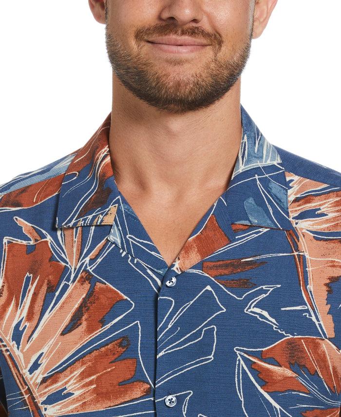 Cubavera Oversized Tropical Sketch Print Shirt Ensign Blue