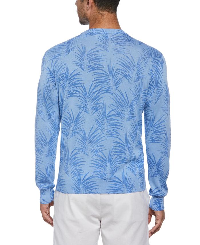 Cubavera Palm Print Jacquard Sweater Della Robia Blue