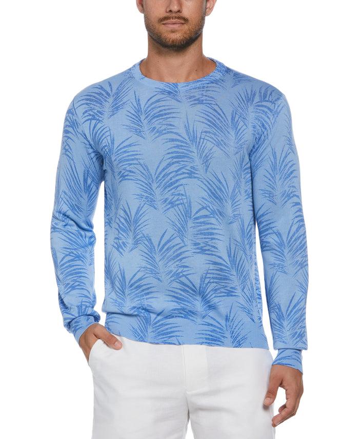 cubavera Palm Print Jacquard Sweater Della Robia Blue