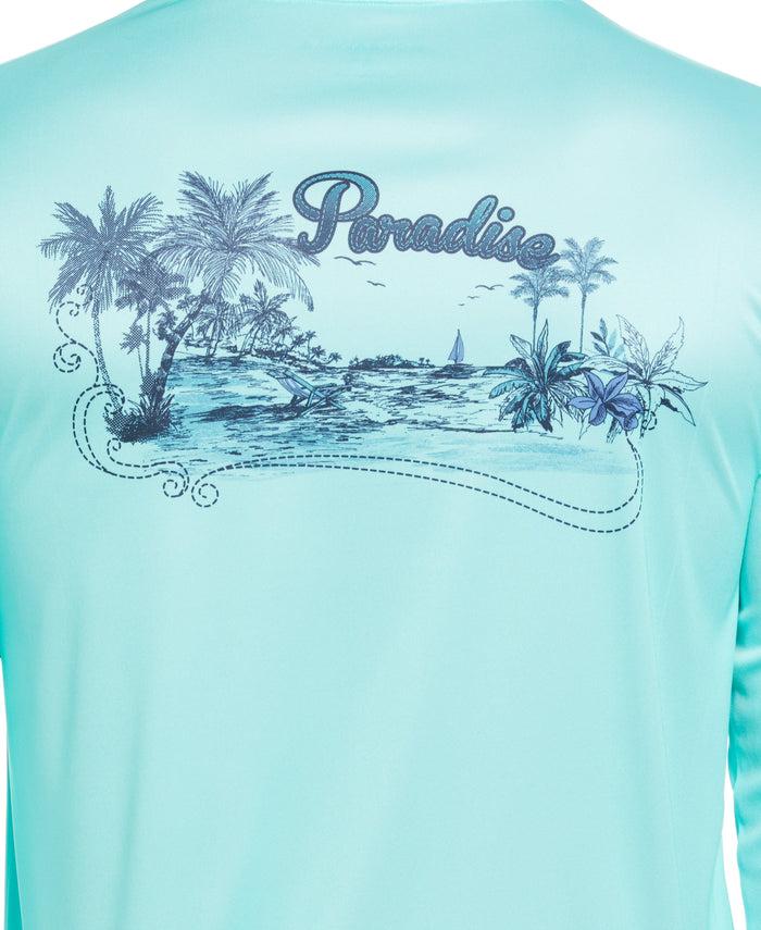 Cubavera Paradise Print Sun Protection Shirt Aruba Blue