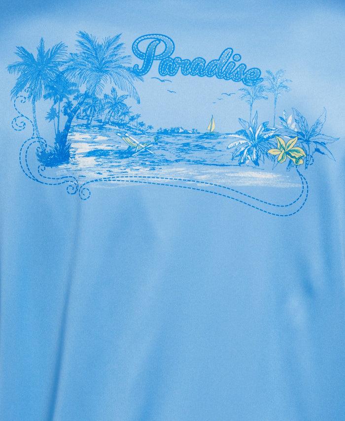 Cubavera Paradise Print Sun Protection Shirt Azure Blue