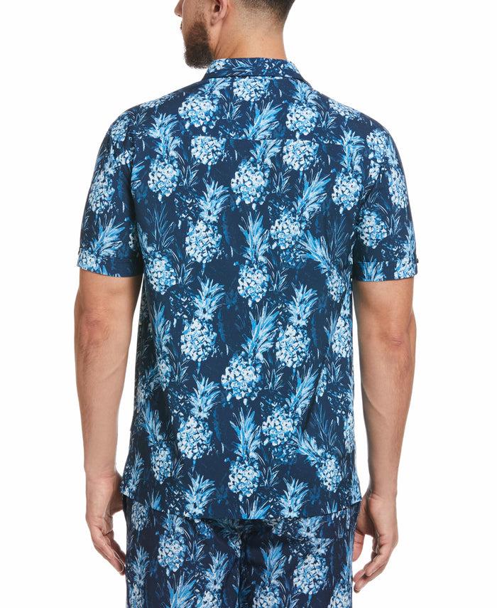 Cubavera Pineapple Print Button Down Shirt Dress Blues