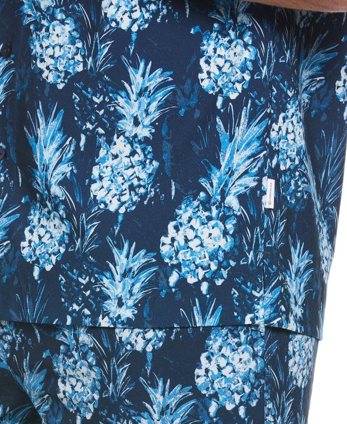 Cubavera Pineapple Print Button Down Shirt Dress Blues