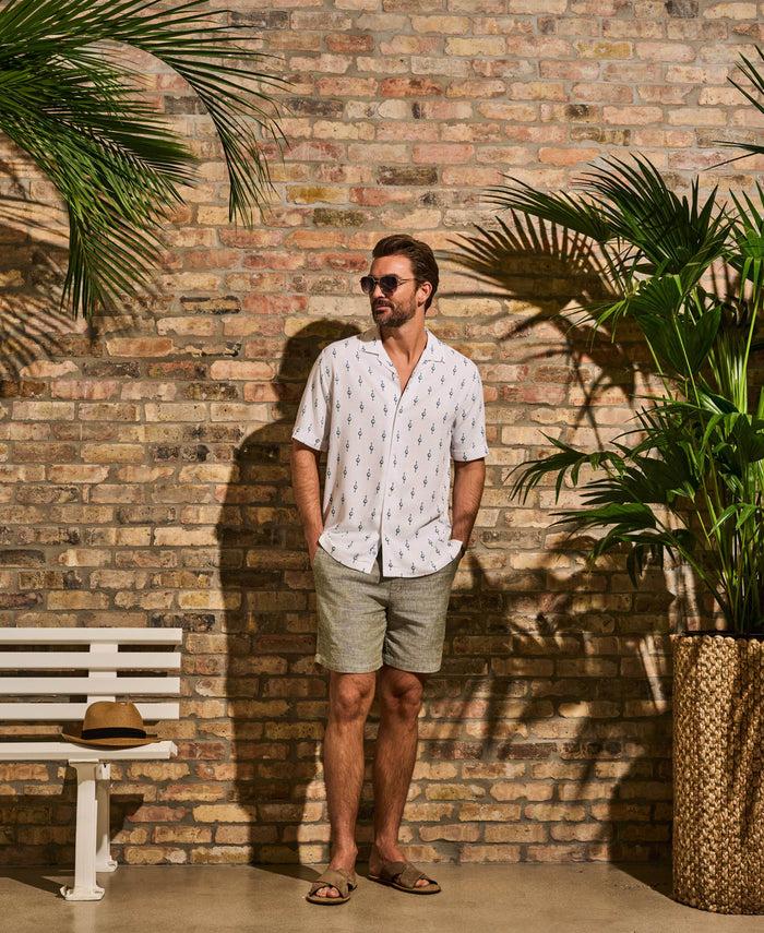 Cubavera Retro Geometric Print Shirt Brilliant White