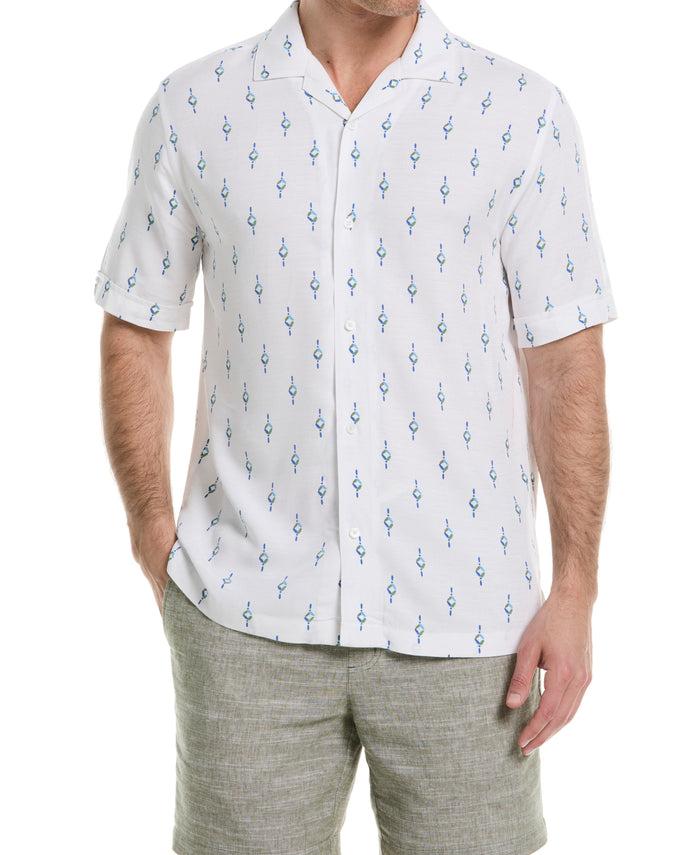 cubavera Retro Geometric Print Shirt Brilliant White