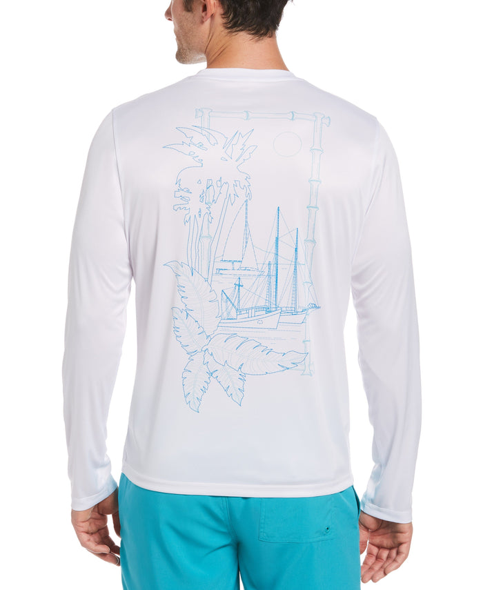 Cubavera Sail Away Print Sun Protection Shirt Brilliant White