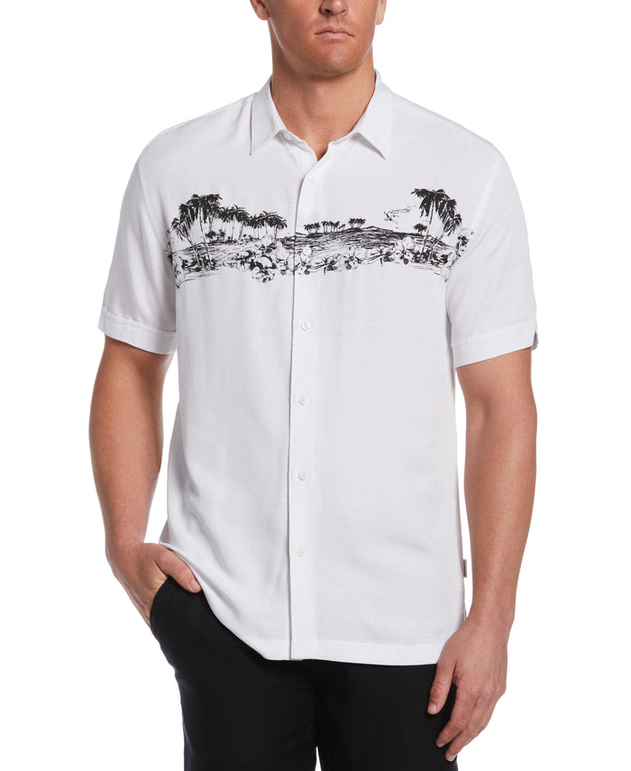 cubavera Scenic Print Textured Shirt Brilliant White