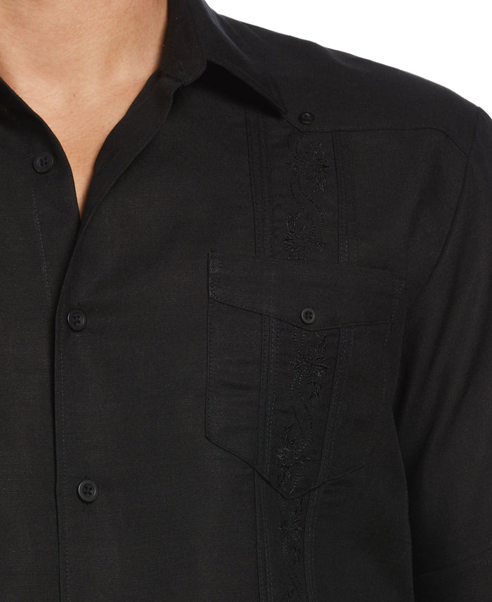 Cubavera Short Sleeve Embroidered Guayabera Jet Black