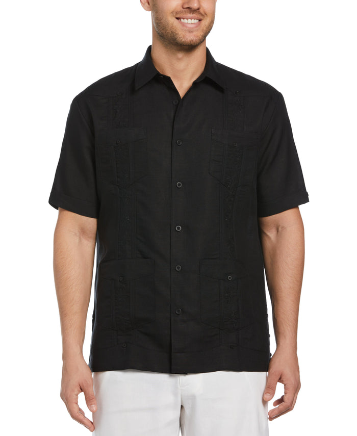 cubavera Short Sleeve Embroidered Guayabera Jet Black