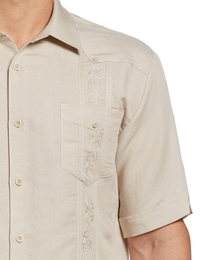 Cubavera Short Sleeve Embroidered Guayabera Natural Linen
