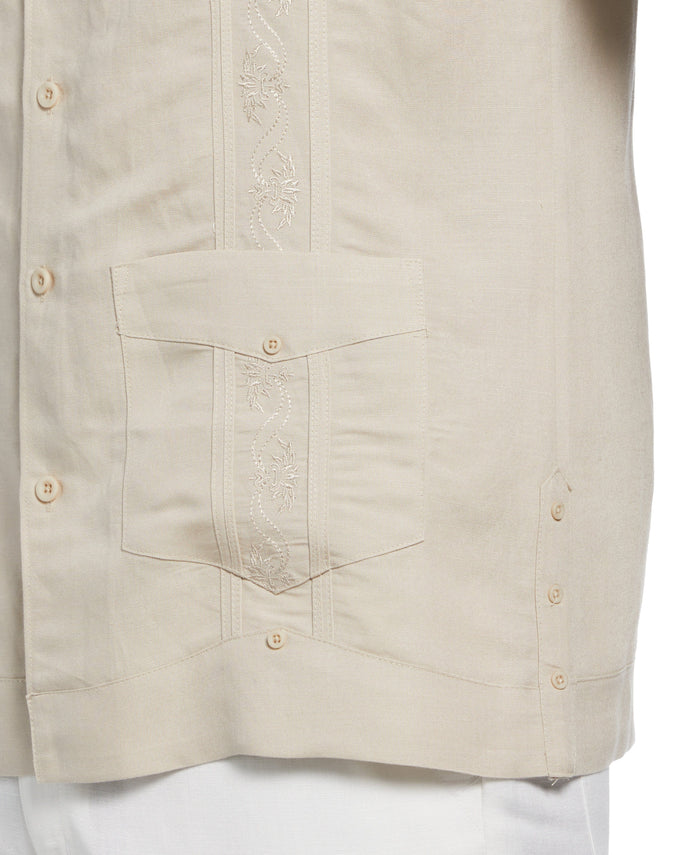 Cubavera Short Sleeve Embroidered Guayabera Natural Linen