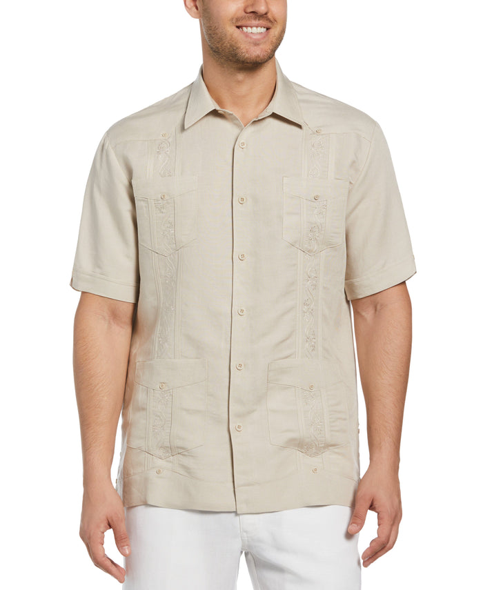 cubavera Short Sleeve Embroidered Guayabera Natural Linen