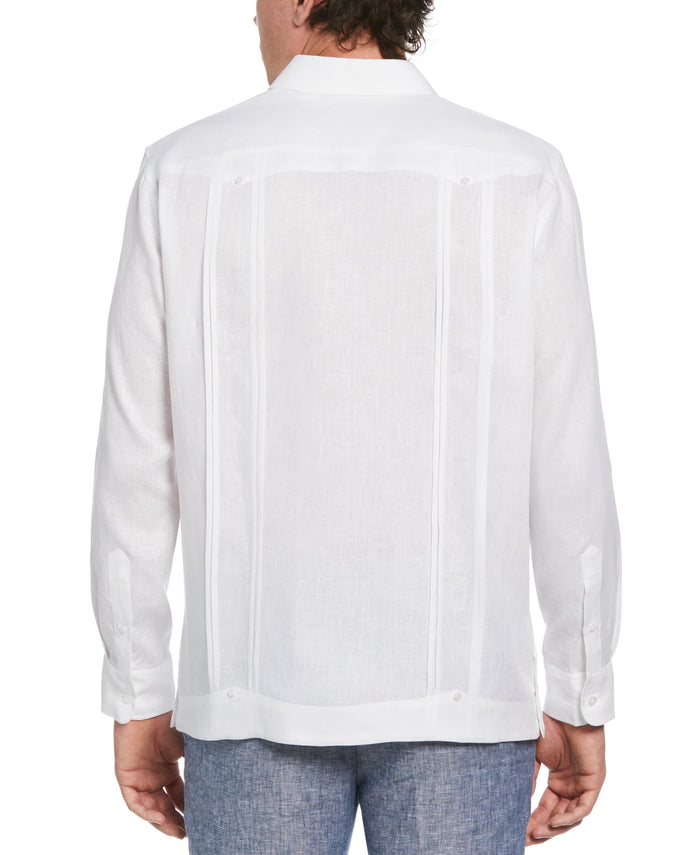 Cubavera Solid Linen Guayabera Shirt With Contrast Embroidery Brilliant White