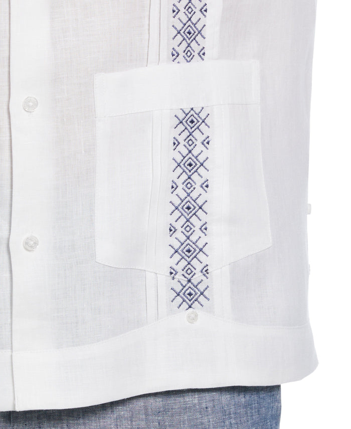 Cubavera Solid Linen Guayabera Shirt With Contrast Embroidery Brilliant White