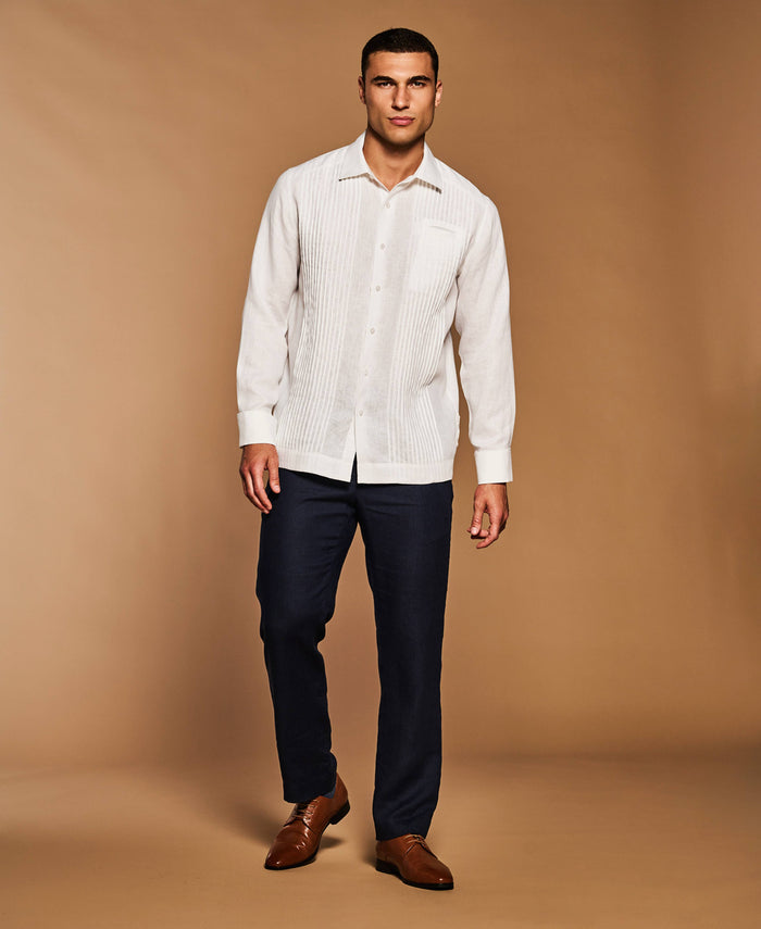 Cubavera Solid Linen Presidente Guayabera Shirt Brilliant White