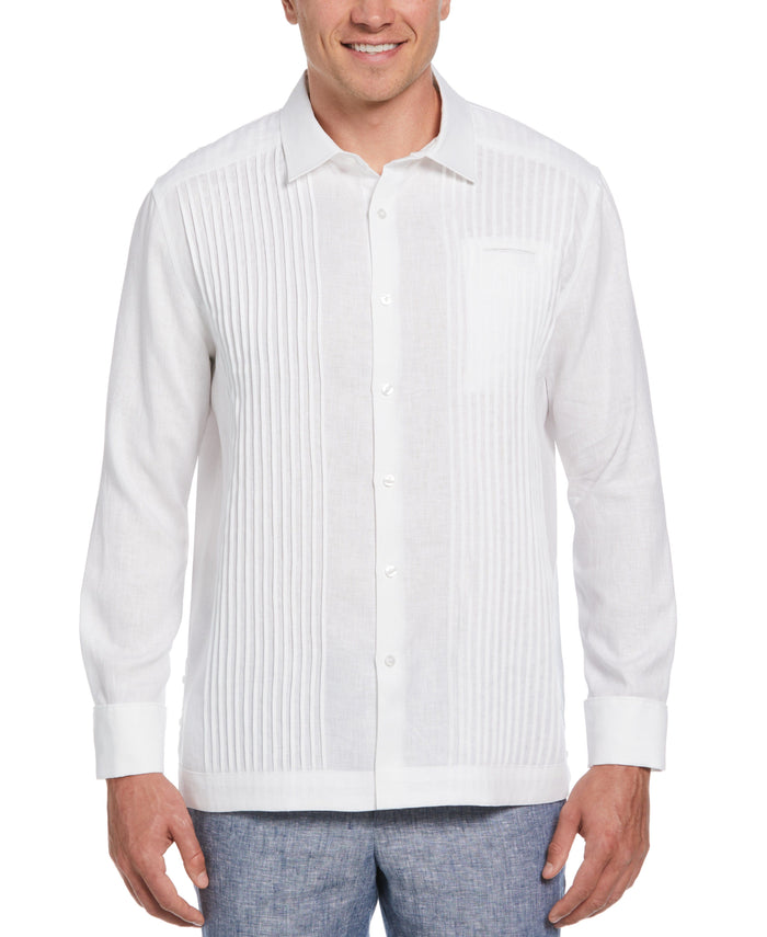 cubavera Solid Linen Presidente Guayabera Shirt Brilliant White