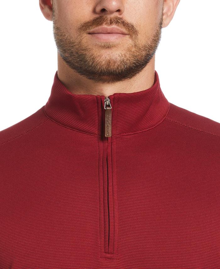 Cubavera Solid Textured 1/4 Zip Pullover Sweater Biking Red
