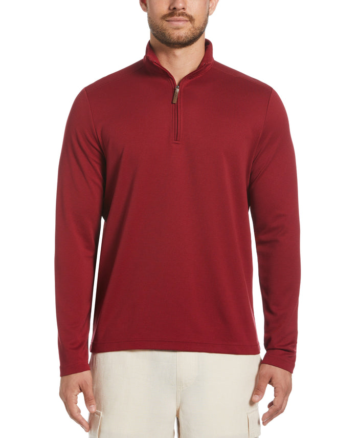 cubavera Solid Textured 1/4 Zip Pullover Sweater Biking Red
