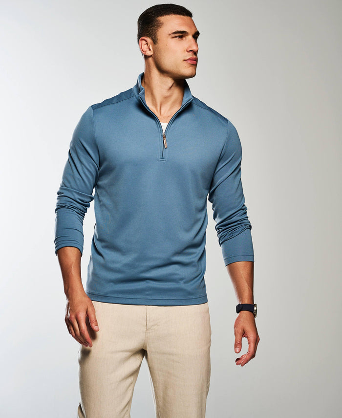 Cubavera Solid Textured 1/4 Zip Pullover Sweater Captains Blue
