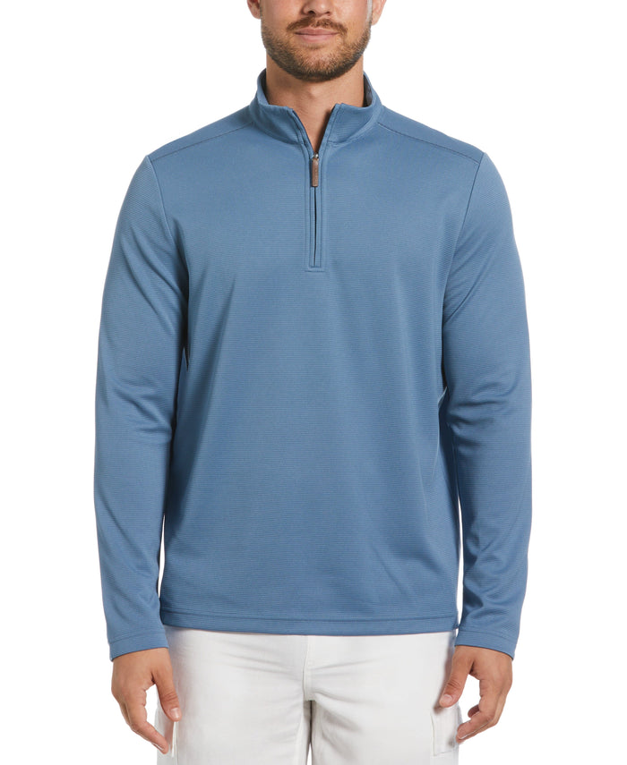 cubavera Solid Textured 1/4 Zip Pullover Sweater Captains Blue