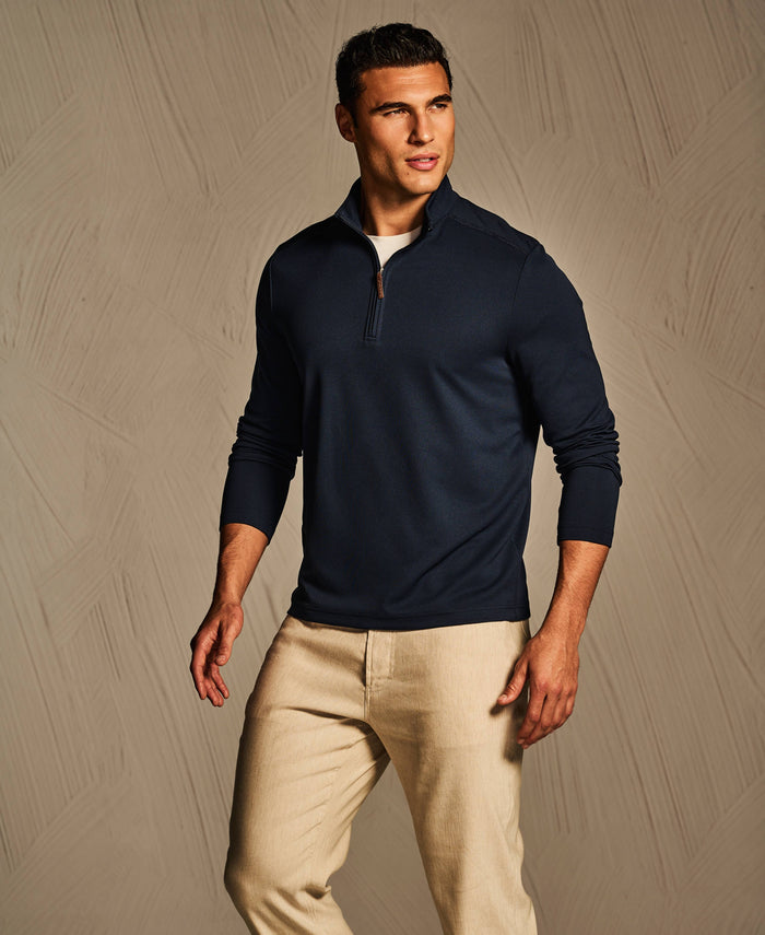 Cubavera Solid Textured 1/4 Zip Pullover Sweater Dress Blues