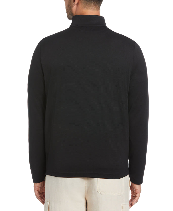 Cubavera Solid Textured 1/4 Zip Pullover Sweater Jet Black