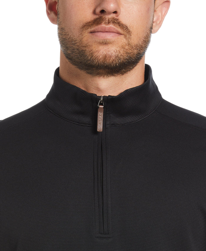 Cubavera Solid Textured 1/4 Zip Pullover Sweater Jet Black