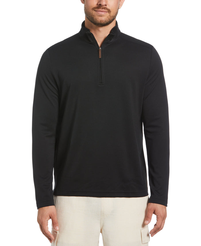 cubavera Solid Textured 1/4 Zip Pullover Sweater Jet Black