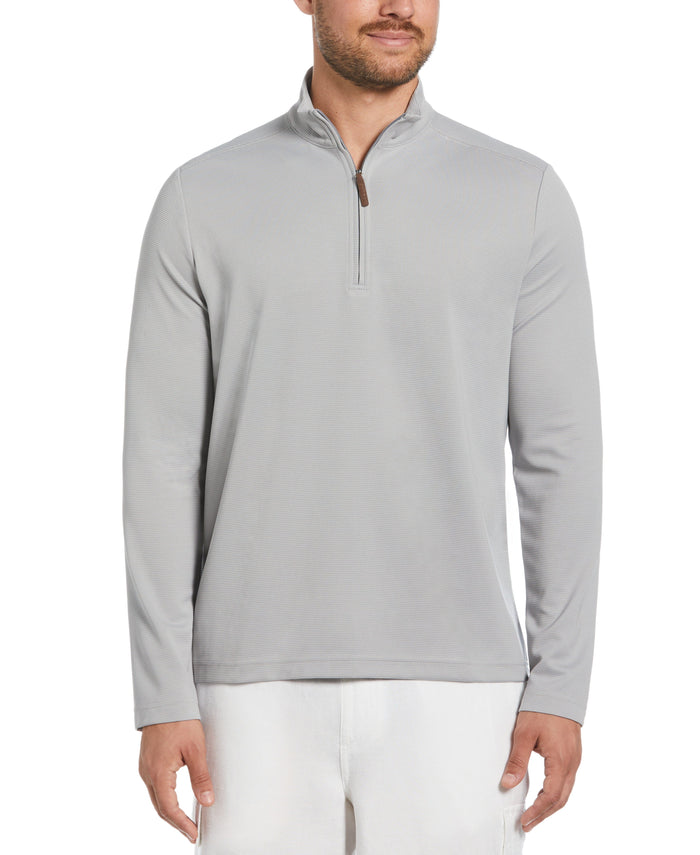 cubavera Solid Textured 1/4 Zip Pullover Sweater Sleet