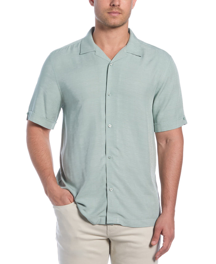 cubavera Solid Textured Cuban Collar Shirt Blue Surf