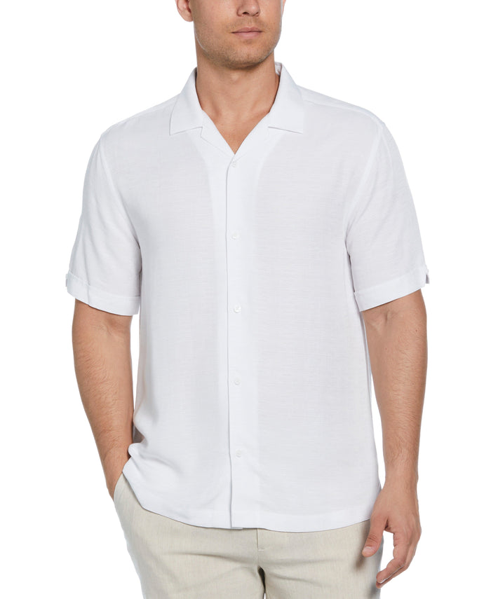 cubavera Solid Textured Cuban Collar Shirt Brilliant White