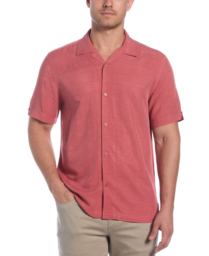 cubavera Solid Textured Cuban Collar Shirt Dusty Cedar