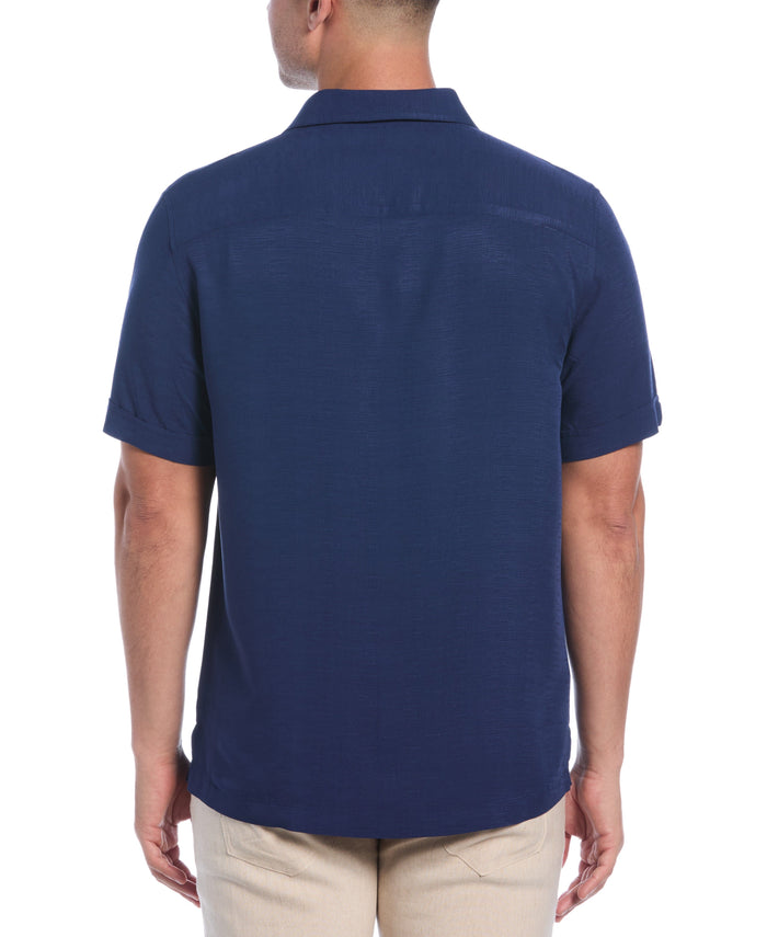 Cubavera Solid Textured Cuban Collar Shirt Estate Blue