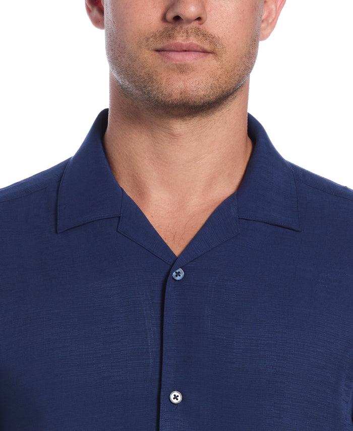 Cubavera Solid Textured Cuban Collar Shirt Estate Blue