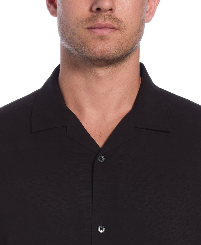 Cubavera Solid Textured Cuban Collar Shirt Jet Black