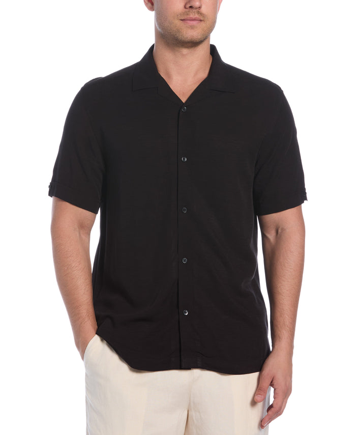 cubavera Solid Textured Cuban Collar Shirt Jet Black