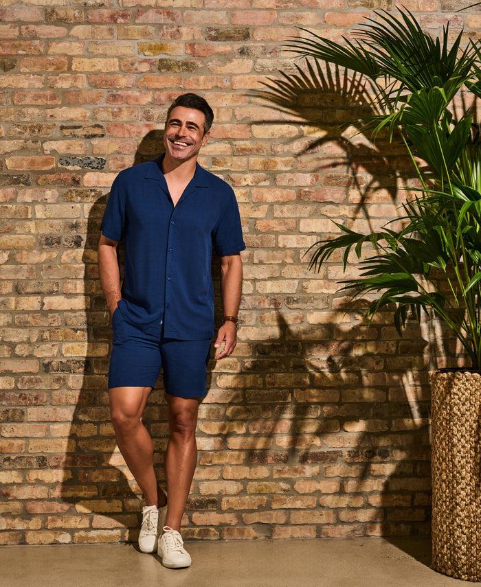 Cubavera Solid Textured Pull On Drawstring Shorts Estate Blue