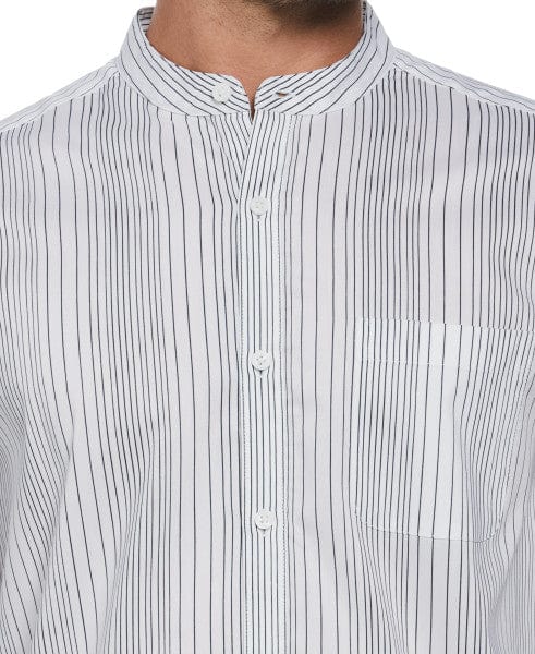 Cubavera Stripe Banded Collar Shirt Brilliant White