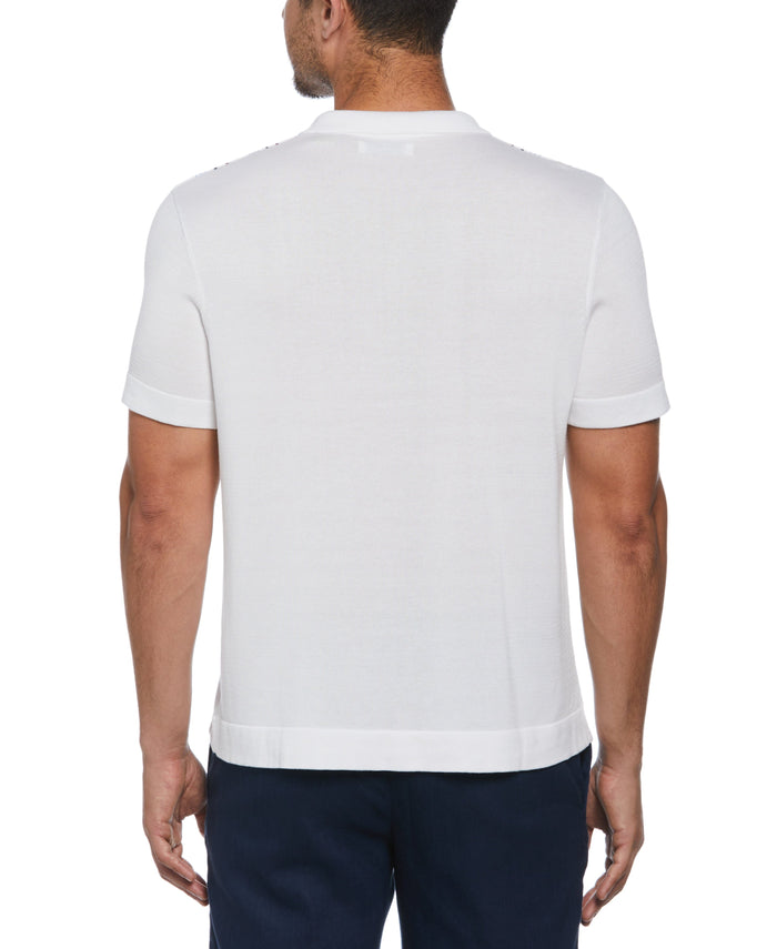 Cubavera Striped Johnny Collar Polo Sweater Brilliant White