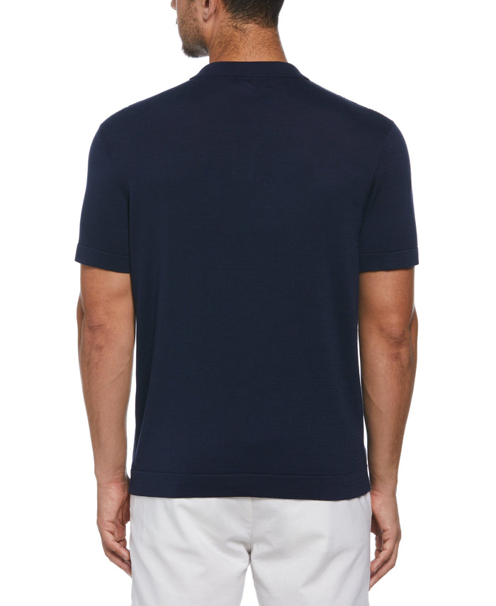 Cubavera Striped Johnny Collar Polo Sweater Naval Academy