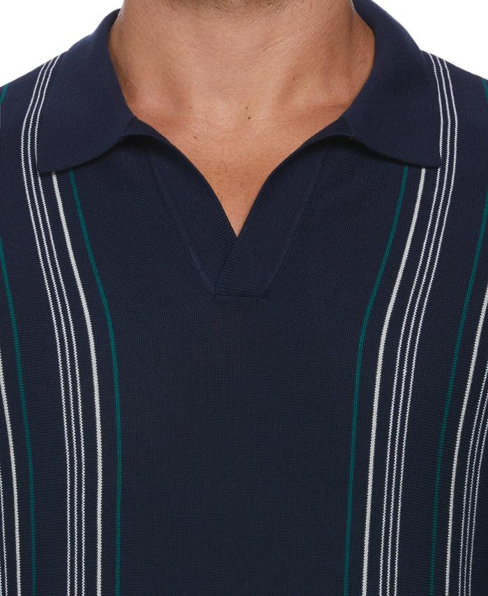 Cubavera Striped Johnny Collar Polo Sweater Naval Academy