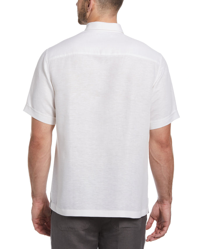 Cubavera Striped Panel Double Lower Pocket Guayabera Shirt Brilliant White