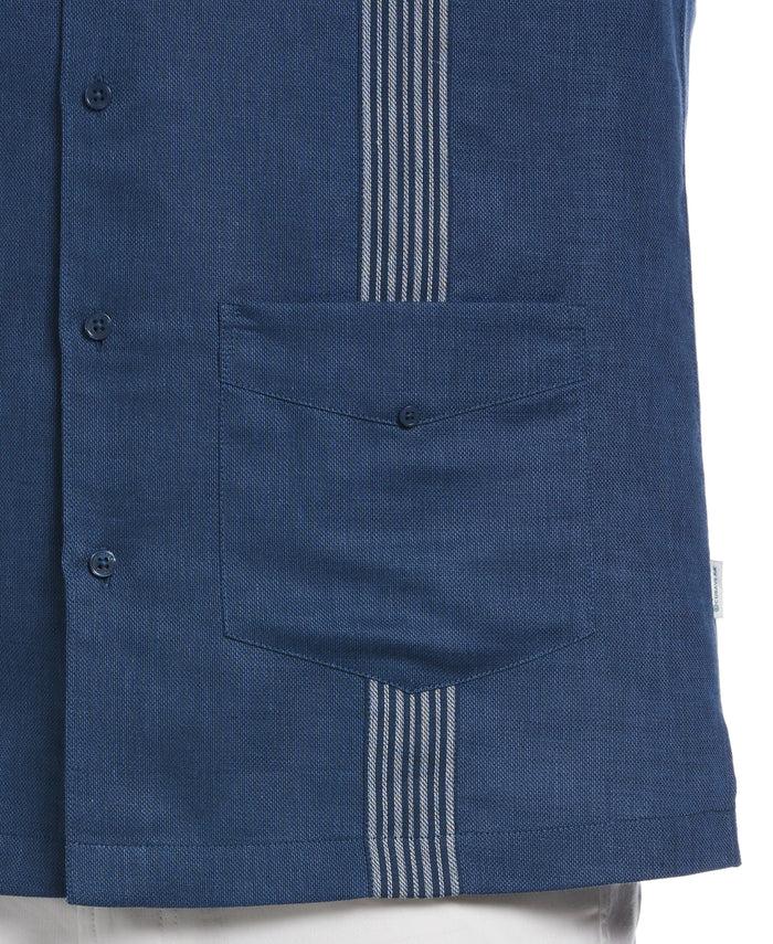 Cubavera Striped Panel Double Lower Pocket Guayabera Shirt Insignia Blue