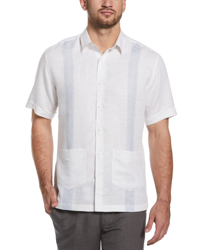cubavera Striped Panel Double Lower Pocket Guayabera Shirt Brilliant White