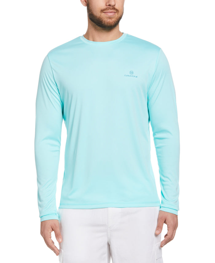 cubavera Sun Protection Pineapple Print Stretch Shirt Aruba Blue