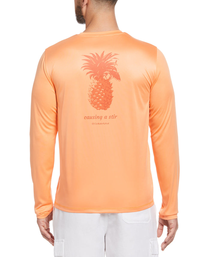 Cubavera Sun Protection Pineapple Print Stretch Shirt Cadmium Orange