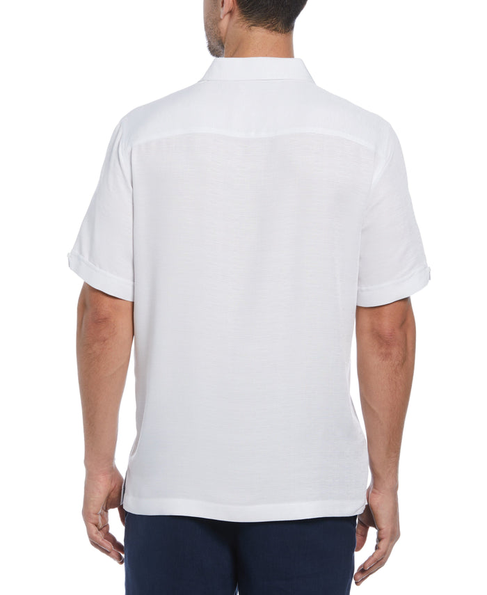 Cubavera Sunset Chest Print Cuban Collar Shirt Brilliant White